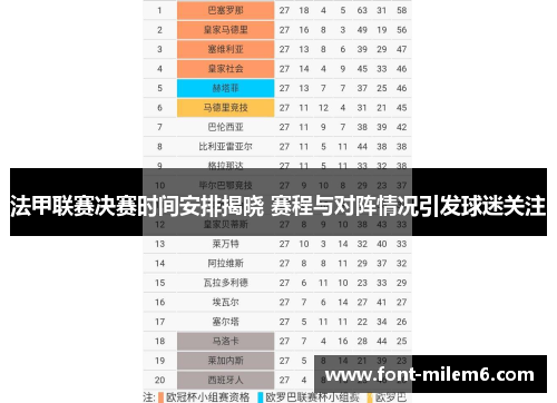 法甲联赛决赛时间安排揭晓 赛程与对阵情况引发球迷关注